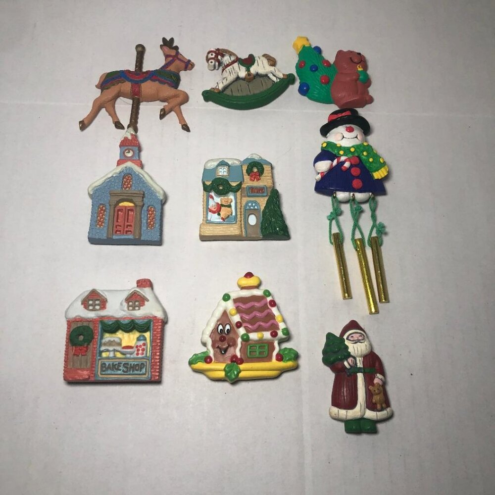 Vintage 80's Lot Christmas Magnets By Avon Santa Claus Snowmen Christmas Town